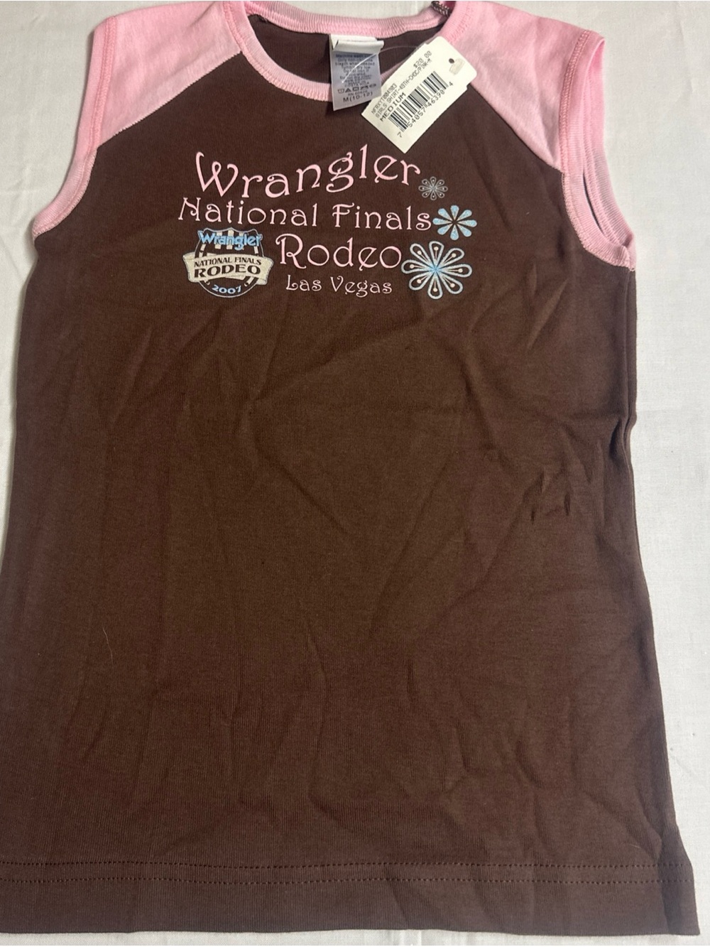 (459) Wrangler National Finals Rodeo Brown & Pink Sleeveless Tee